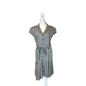 Shani | 100% Linen Button Down Belted Ruffle Drop Waist Dress | 12